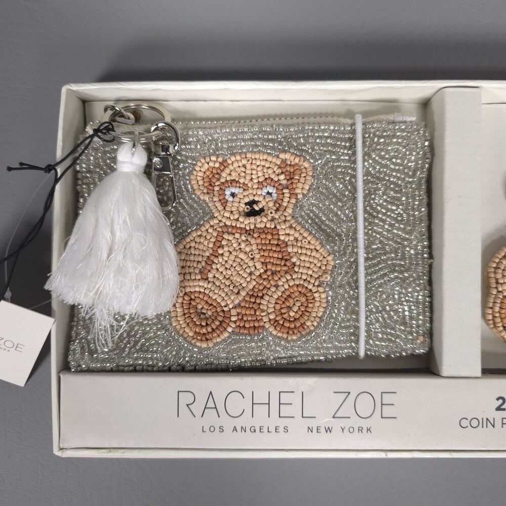 RACHEL ZOE New Viral Release 2pc Set Beaded Silver Teddy Bear Coin Purse & Charm - Picture 4 of 8